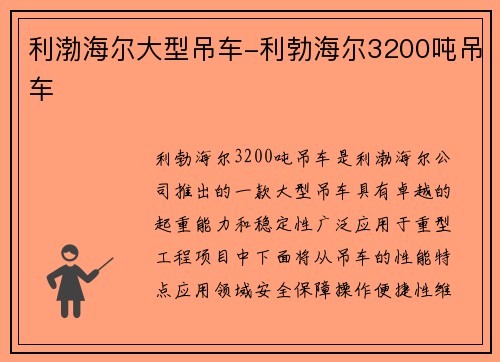 利渤海尔大型吊车-利勃海尔3200吨吊车
