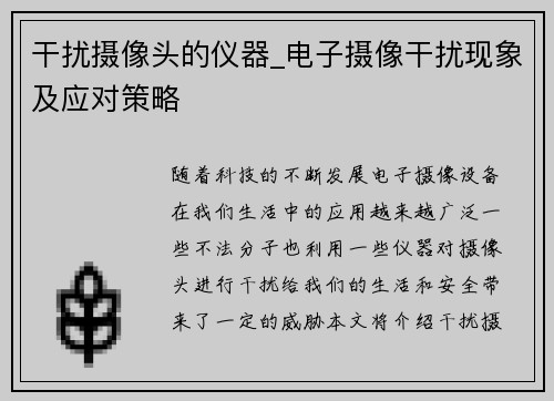 干扰摄像头的仪器_电子摄像干扰现象及应对策略